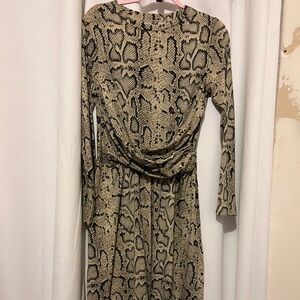 Snakeskin Print Long Sleeve Midi Dress
